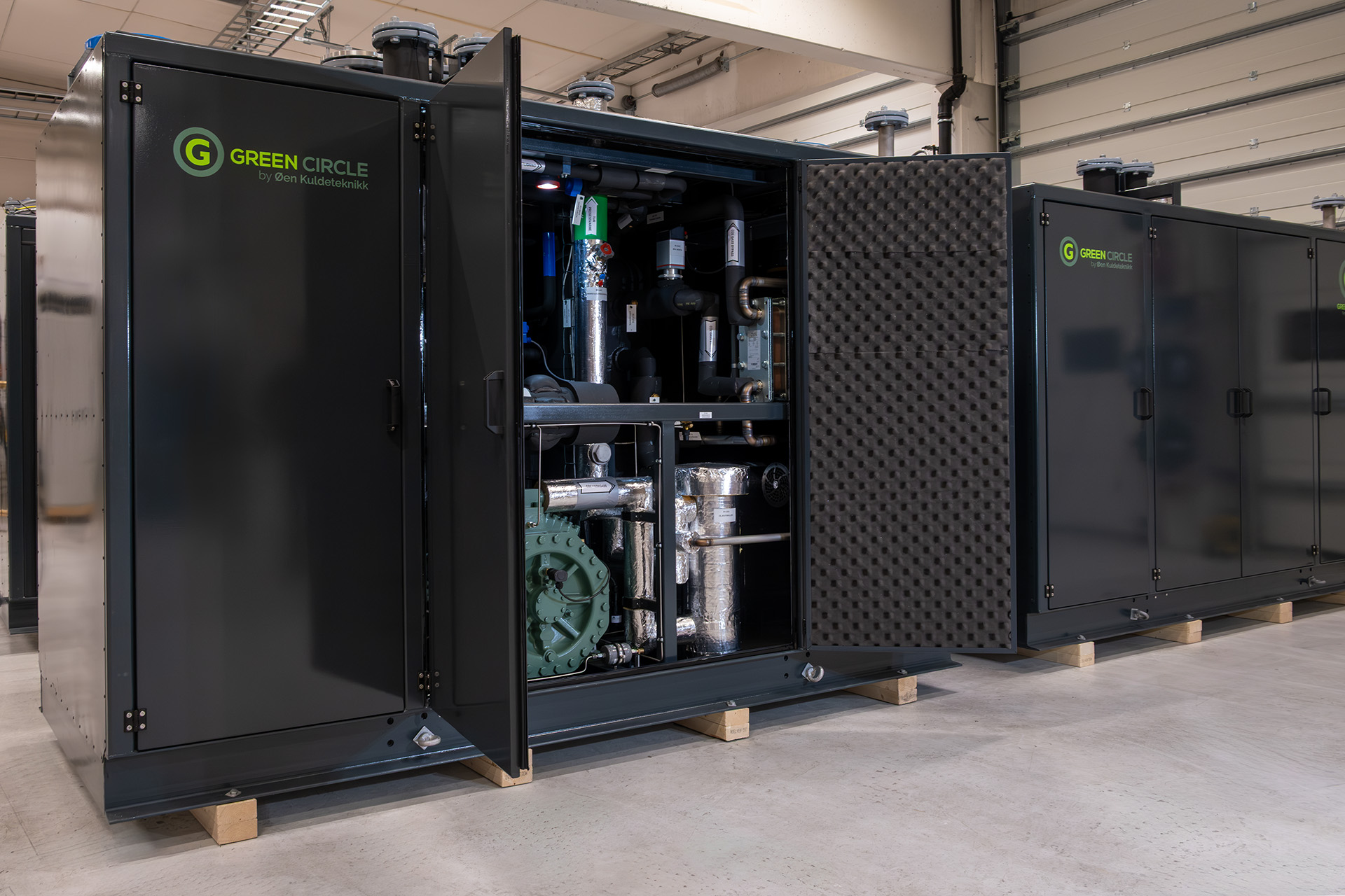Green Circle aggregat åpnet — viser interne komponenter